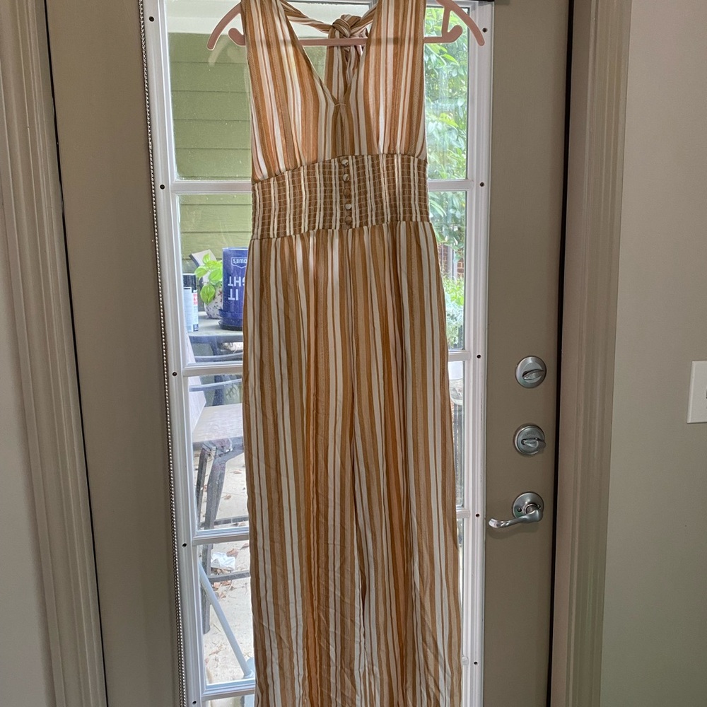 Striped Tan and White Jumpsuit